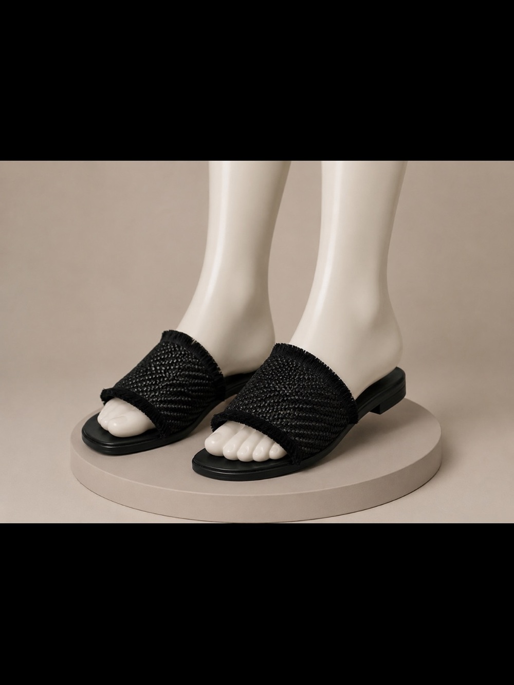 Black Woven Slide Sandals